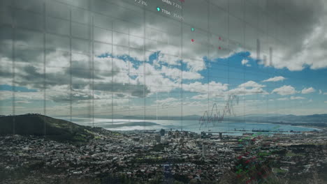 animación del procesamiento de datos en pantallas sobre la costa