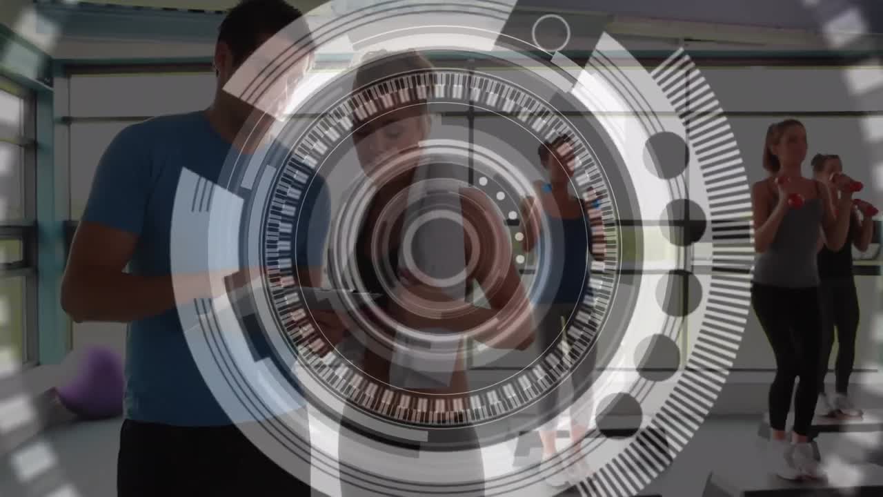 animación de la exploración del alcance sobre las personas que hacen ejercicio