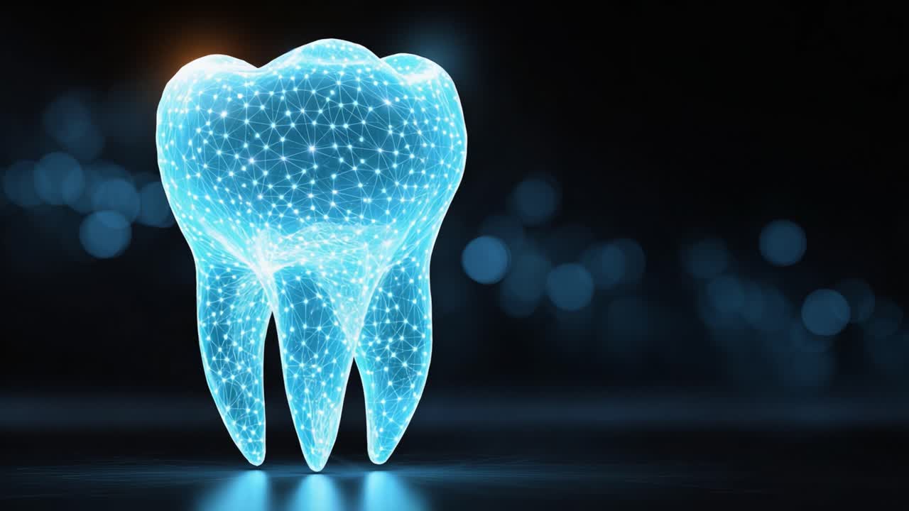 A Glowing 3D Representation of a Tooth, Showcasing Dental Health Through Modern Technology and Digital Design, Highlighting the Importance of Oral Care and Hygiene