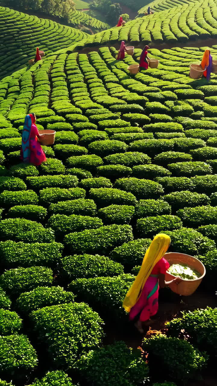 Tea Pickers in a Lush Tea Plantation