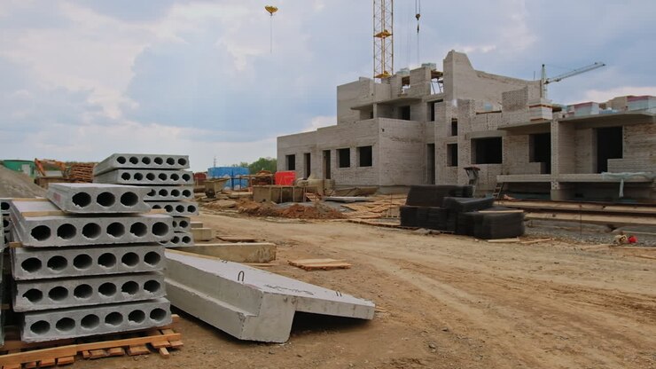 Baustelle mit Betonfertigteilen