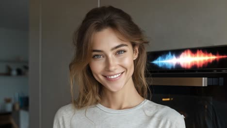 portrait of a smiling woman in a modern kitchen