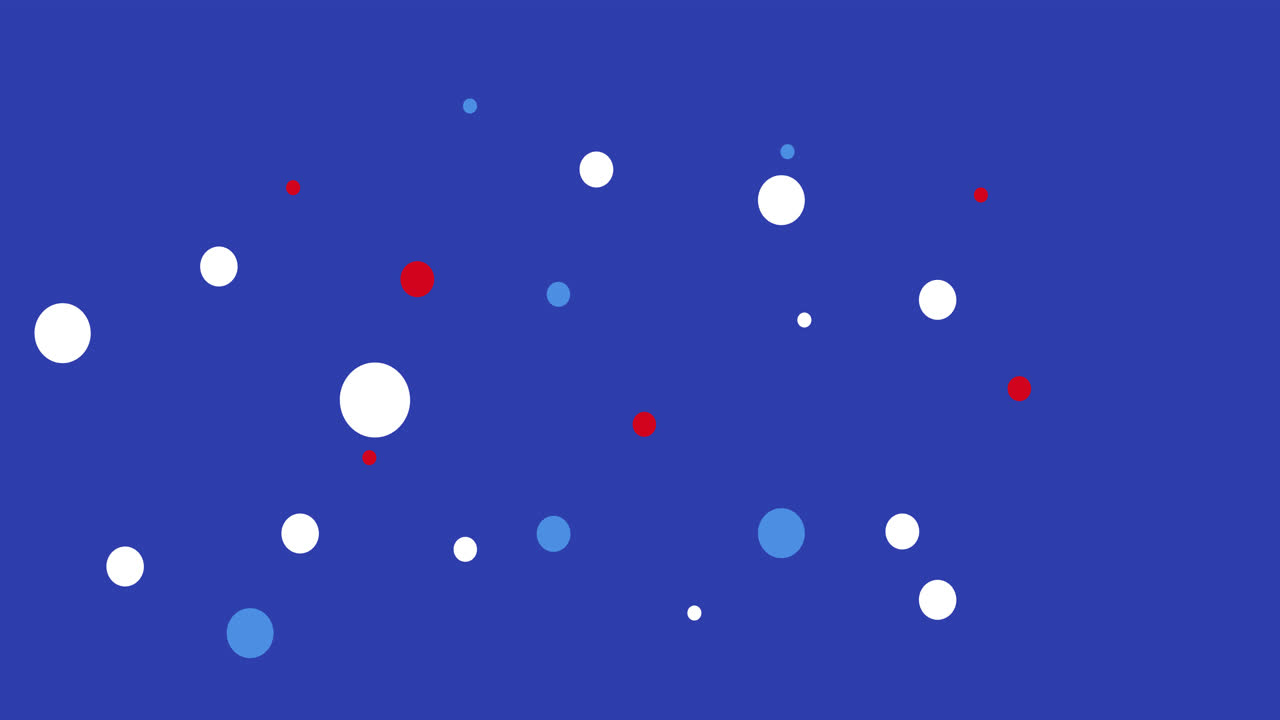 Animation of white, blue and red spots of american flag moving over blue background