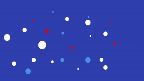 animation of white, blue and red spots of american flag moving over blue background