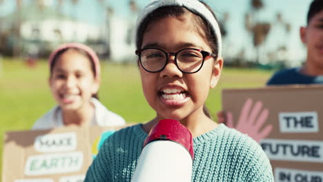 children, megaphone and together with protest