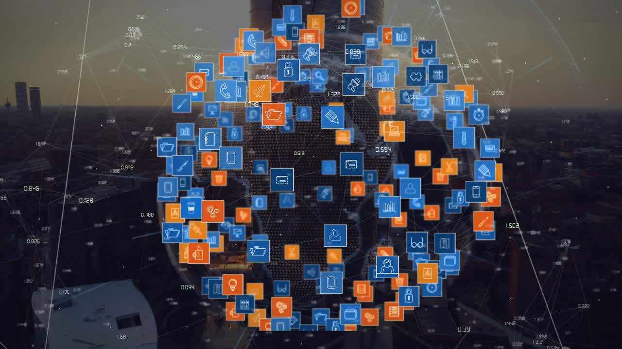 animación de la red de conexiones sobre el paisaje urbano