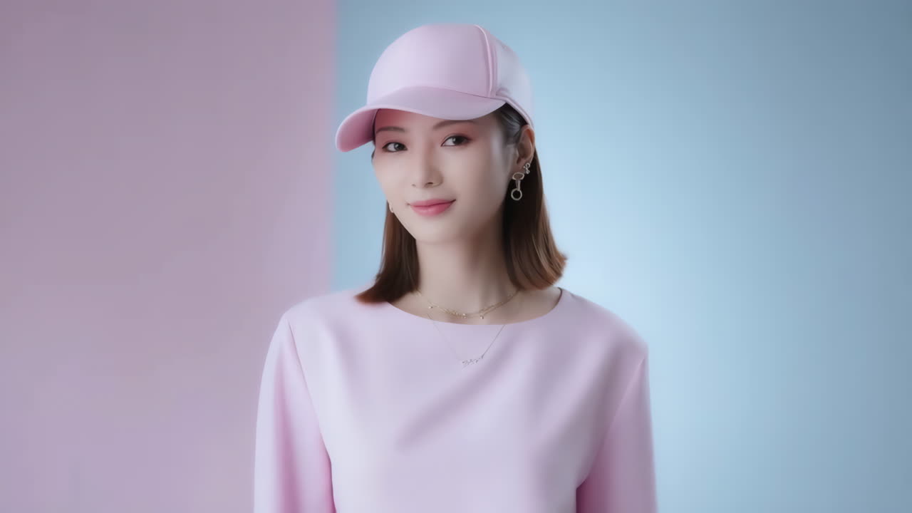 Portrait of a young woman in a pink cap and top