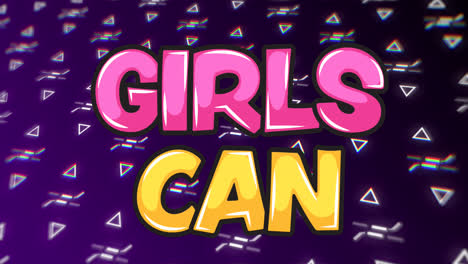 animation of girls can over violet background with triangles