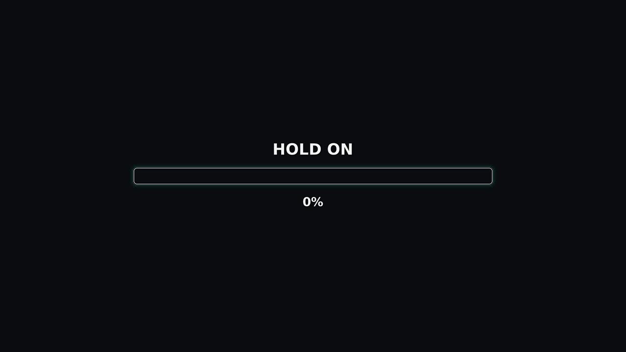 The progressbar animation shows a message that says hold on as it fills to 100 percent. The background is dark, and the progressbar is light colored. This animation is clear and simple