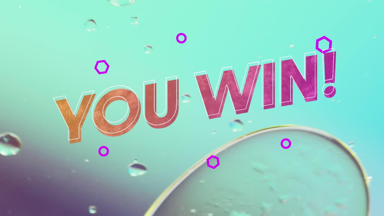 추상적인 액체 패턴 배경 위에 당신이 승리 텍스트의 애니메이션