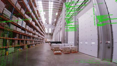 animation of data processing over empty warehouse