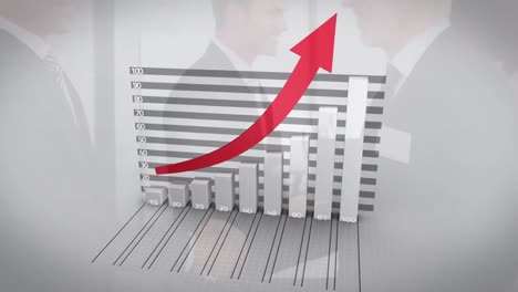 animación del procesamiento de datos sobre hombres de negocios caucásicos sonriendo.