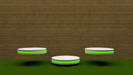 el soporte de producto de mármol es un pedestal futurista o de podio en una pantalla vacía que crece con una luz intermitente con telones de fondo de madera. renderización 3d. bucle sin costuras.