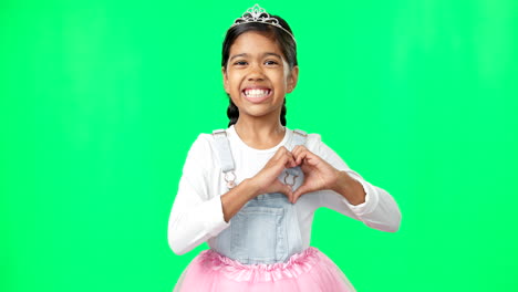 Heart,-green-screen-and-love-hand-gesture-by-child