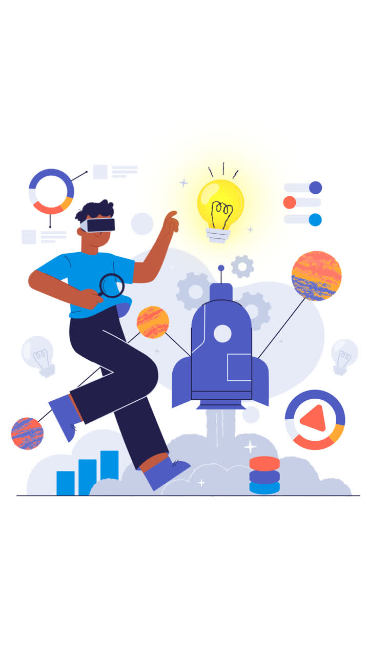 An animation of a Hand drawn innovation concept with vr glasses