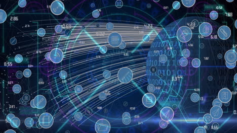 animación de la red de conexiones, iconos y procesamiento de datos en todo el mundo