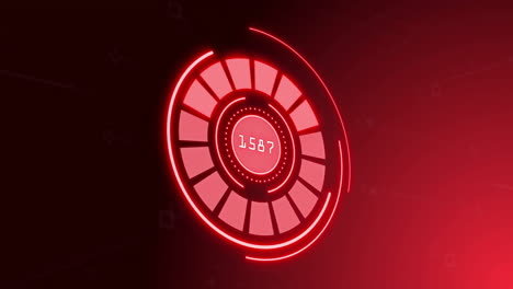 futuristic red circular interface with numbers and geometric shapes animation