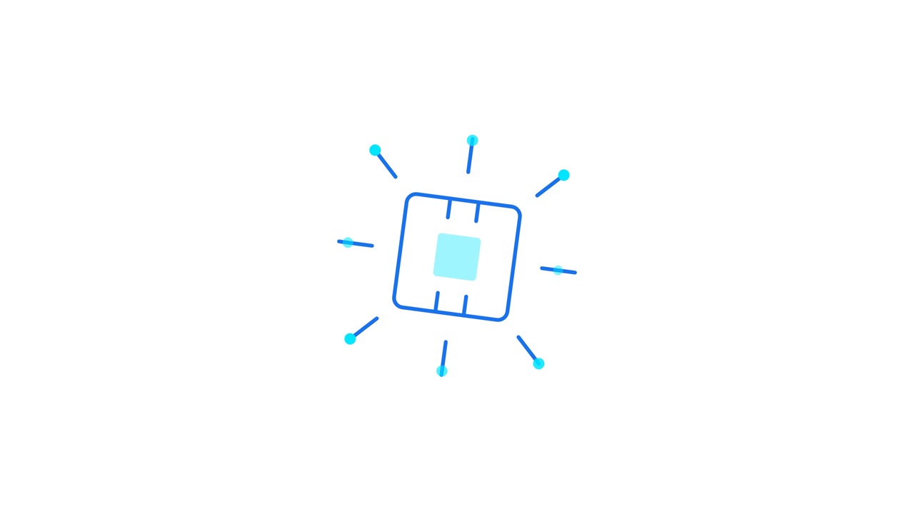Animated Digital Microchip Icon Forming on White Background