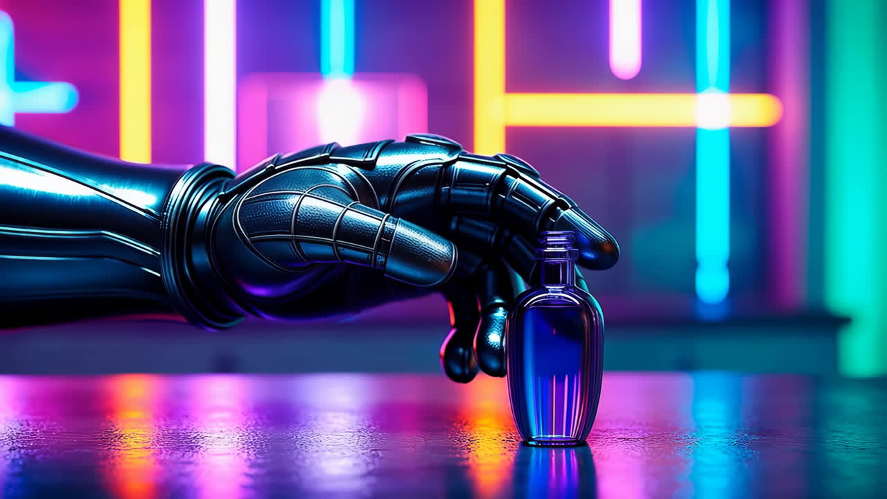 Robotic Hand Reaching for a Glowing Vial in a Neon Environment