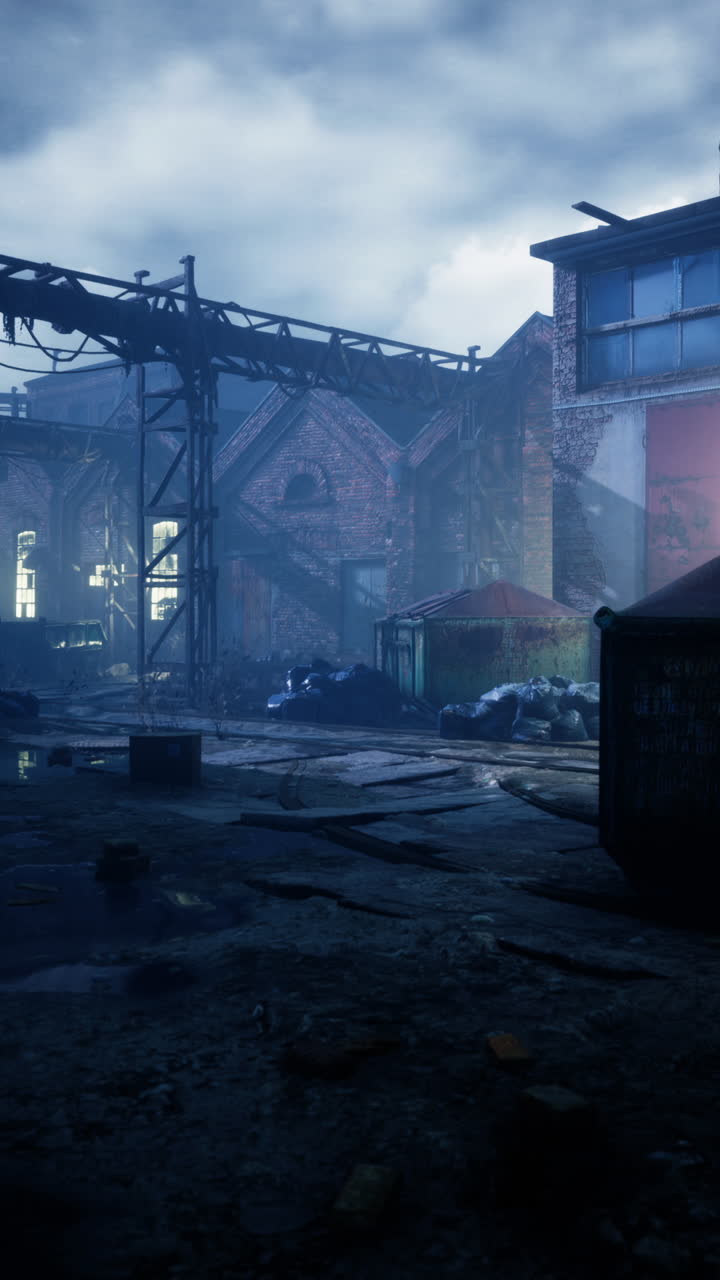 edificio industrial abandonado por la noche