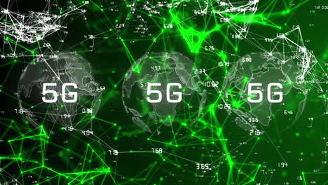 animación de 5g sobre globos, datos de conexiones y pantalla digital