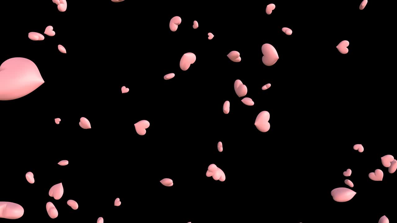 animación abstracta en forma de corazones de color rosa pálido sobre un fondo negro.