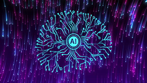 Animation of human brain and ai data processing over black background