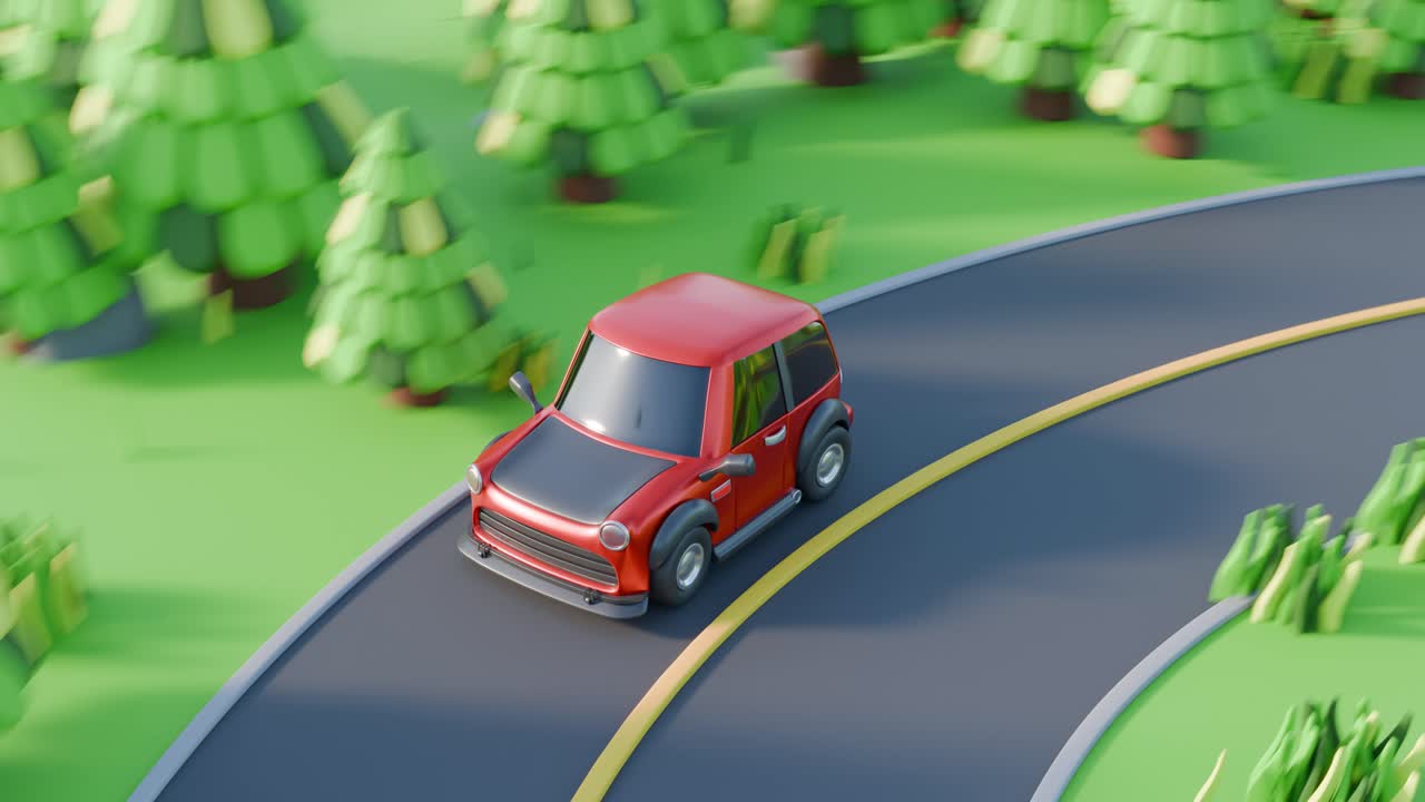 Cartoon Car Driving on a Road
