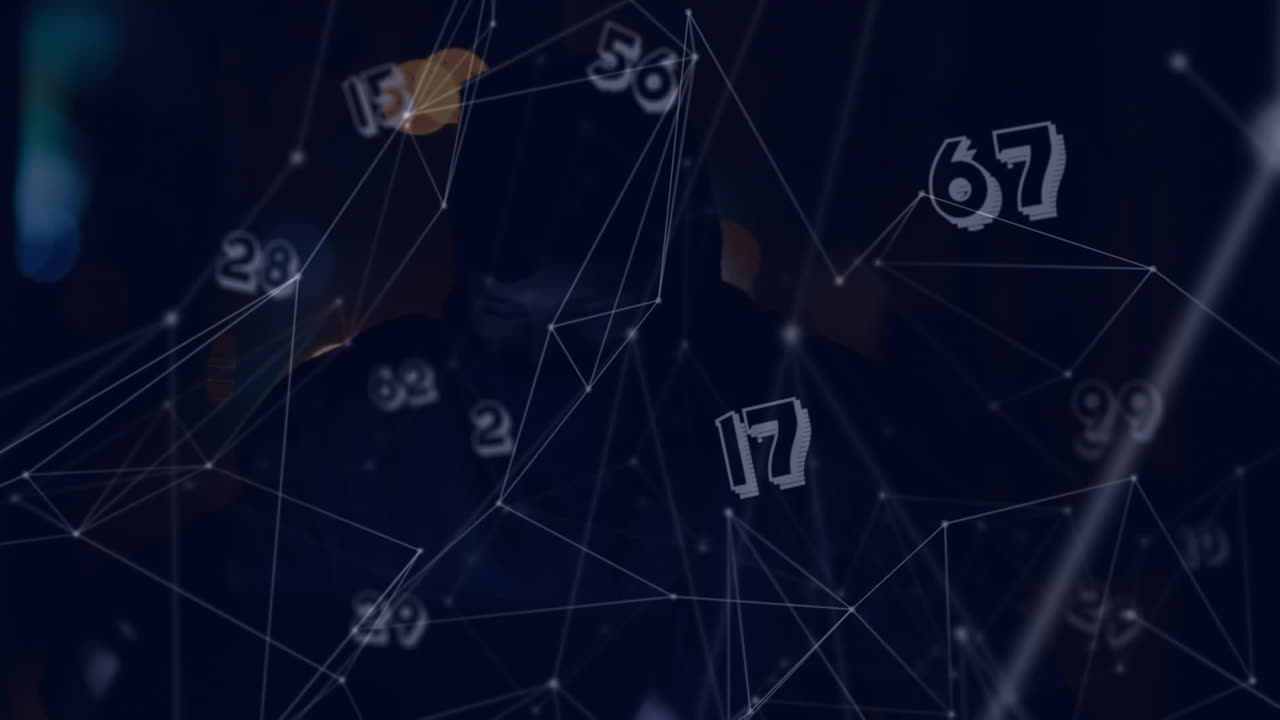 animación de la red de conexiones con números y hacker