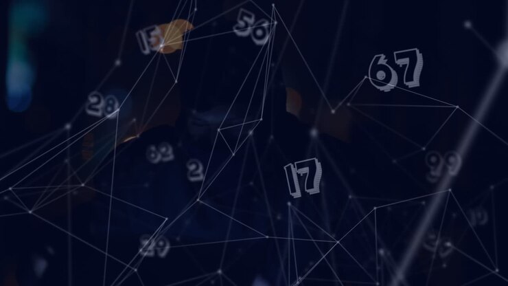 Animation of network of connections with numbers and hacker