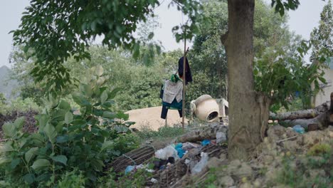 rural landscape with construction and laundry