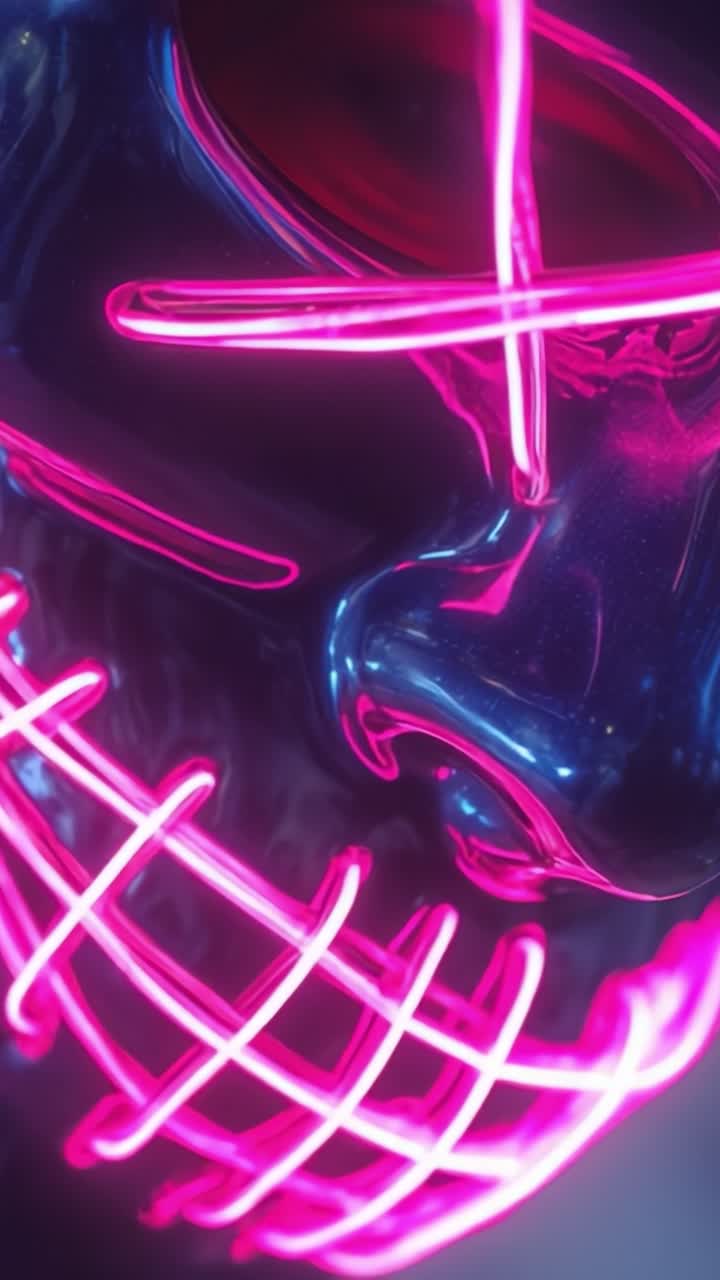 Vangitseva neonkallo: Katseenvangitsija lähikuva futuristisesta kallosuunnittelusta, joka on valaistu eloisilla pinkeillä neonvaloilla ja luo mukaansatempaavan visuaalisen kokemuksen.