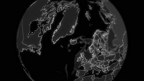 iceland country alpha for editing data analysis technology globe rotating, cinematic video showcases a digital globe rotating, zooming in on iceland country alpha for editing template