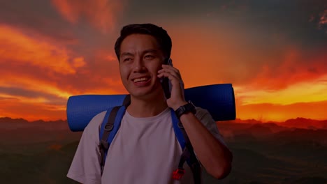 man on a hiking trip at sunrise/sunset