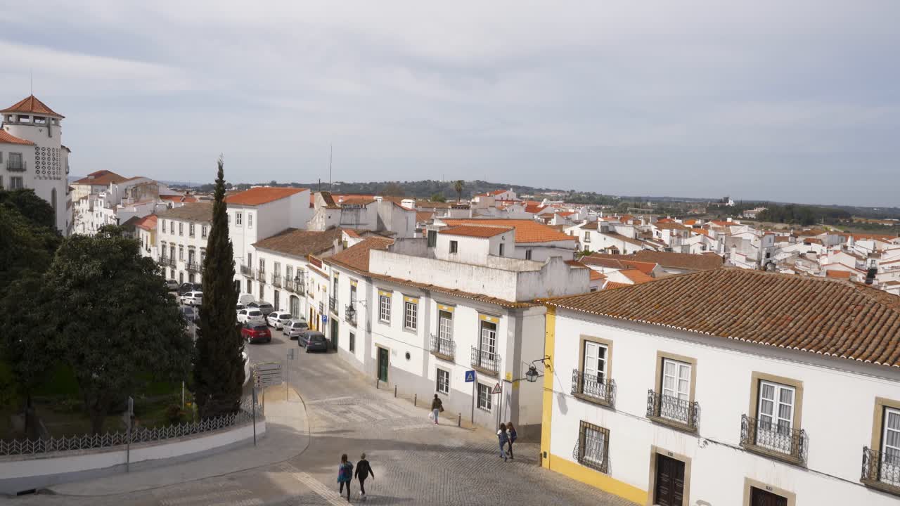View of Evora center street in Alentejo, Portugal