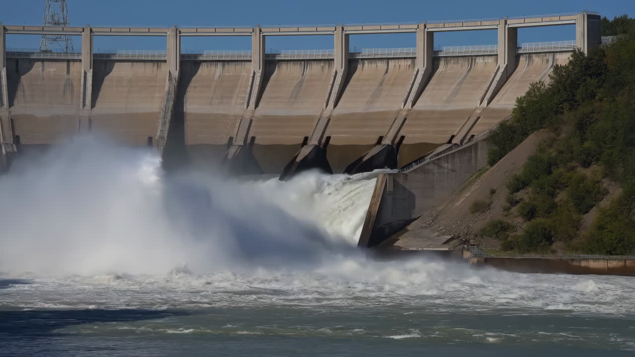 Large Concrete Dam Releasing Water