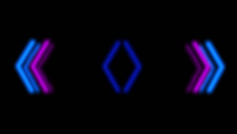 señal de neón flechas animación de señal de luz rosa y azul que se extiende desde el centro con un fondo negro. se puede utilizar para componer varios medios como noticias, presentaciones, medios en línea, redes sociales