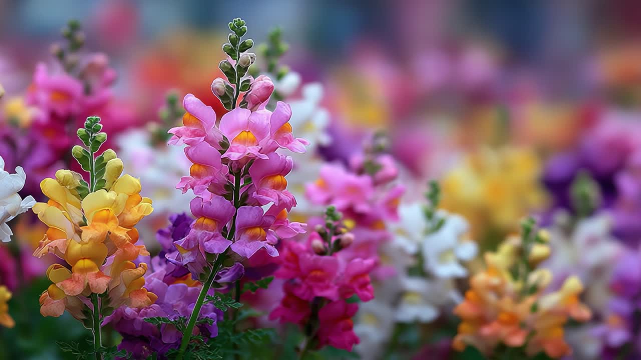 A Vibrant Display of Colorful Snapdragons Blooming in a Flourishing Garden Landscape, Showcasing Nature's Beauty and Diversity in Full Bloom