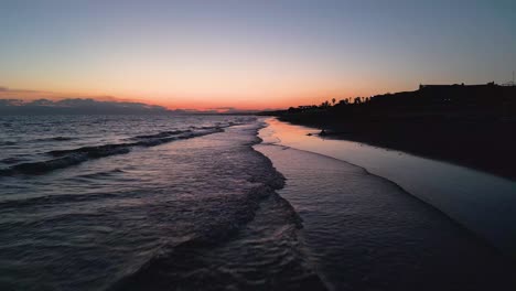 Flying-Over-Idyllic-Sea-During-Nightfall-In-Side,-Turkey