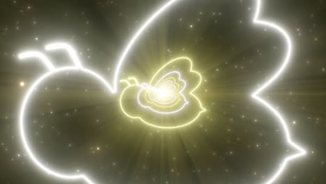 el contorno del insecto abejorro amarillo, el brillo brillante, las luces de neón, el túnel - 4k, la animación de fondo de movimiento de bucle vj sin costuras