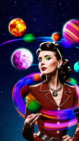 a retro woman in a cosmic dreamscape