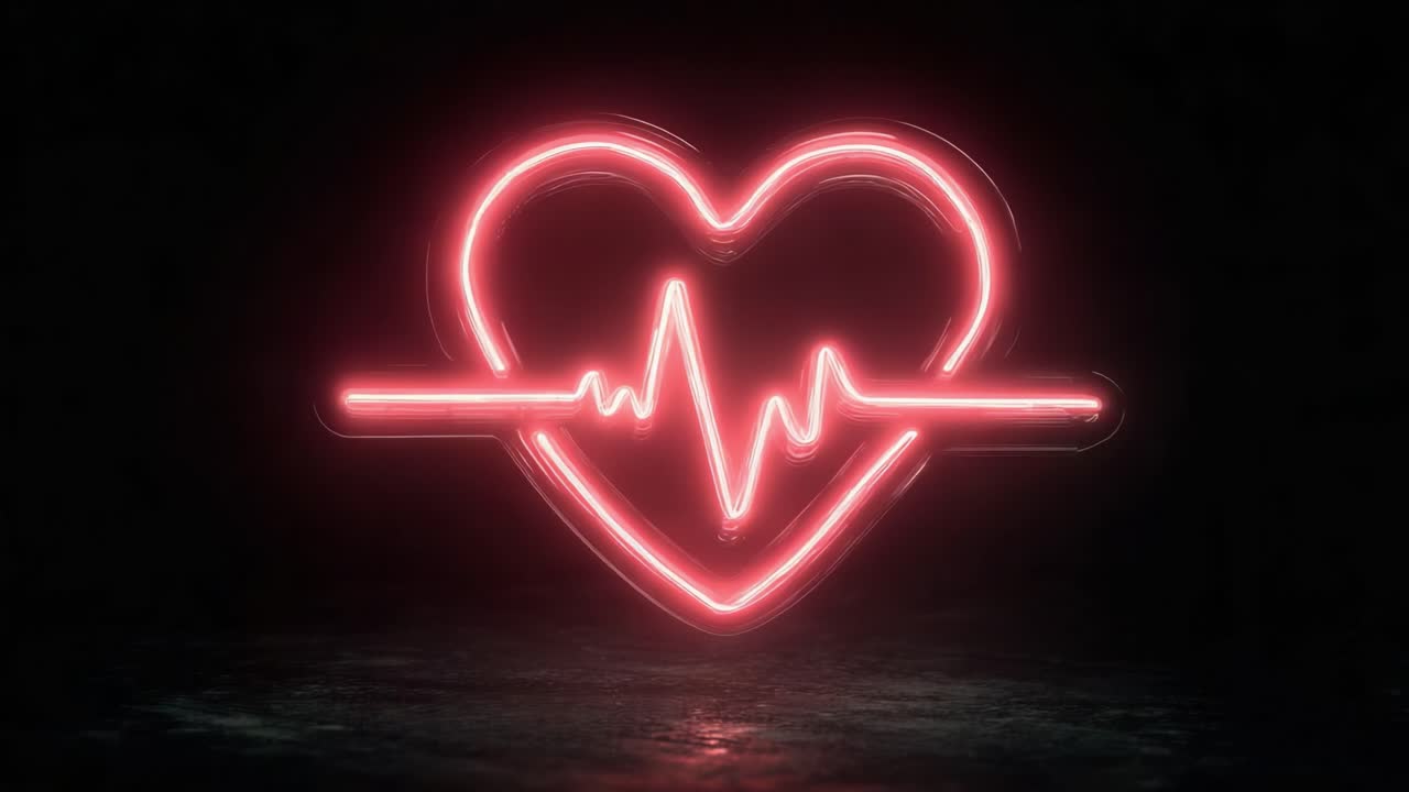 Neon Heartbeat: A Visual Representation of Life's Pulse Through Vibrant Neon Colors and Energetic Waveforms in a Dark Environment