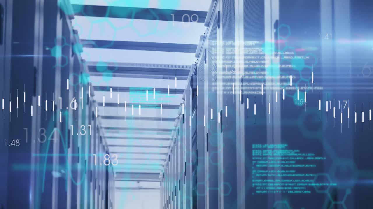 컴퓨터 서버를 통해 금융 데이터 처리의 애니메이션