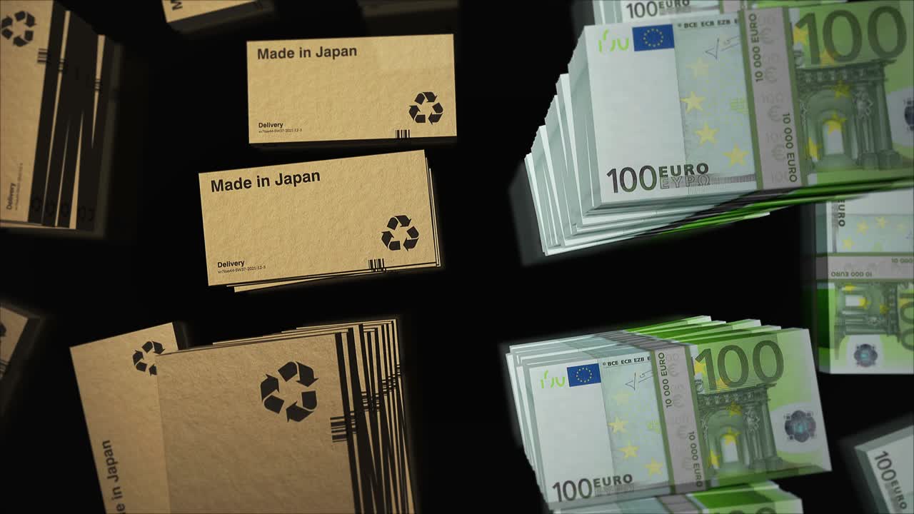 일본에서 만들어진 박스 및 유로 돈  루프 3d 애니메이션