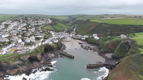 Ascending-drone,aerial-Port-Isaac-Cornwall-UK