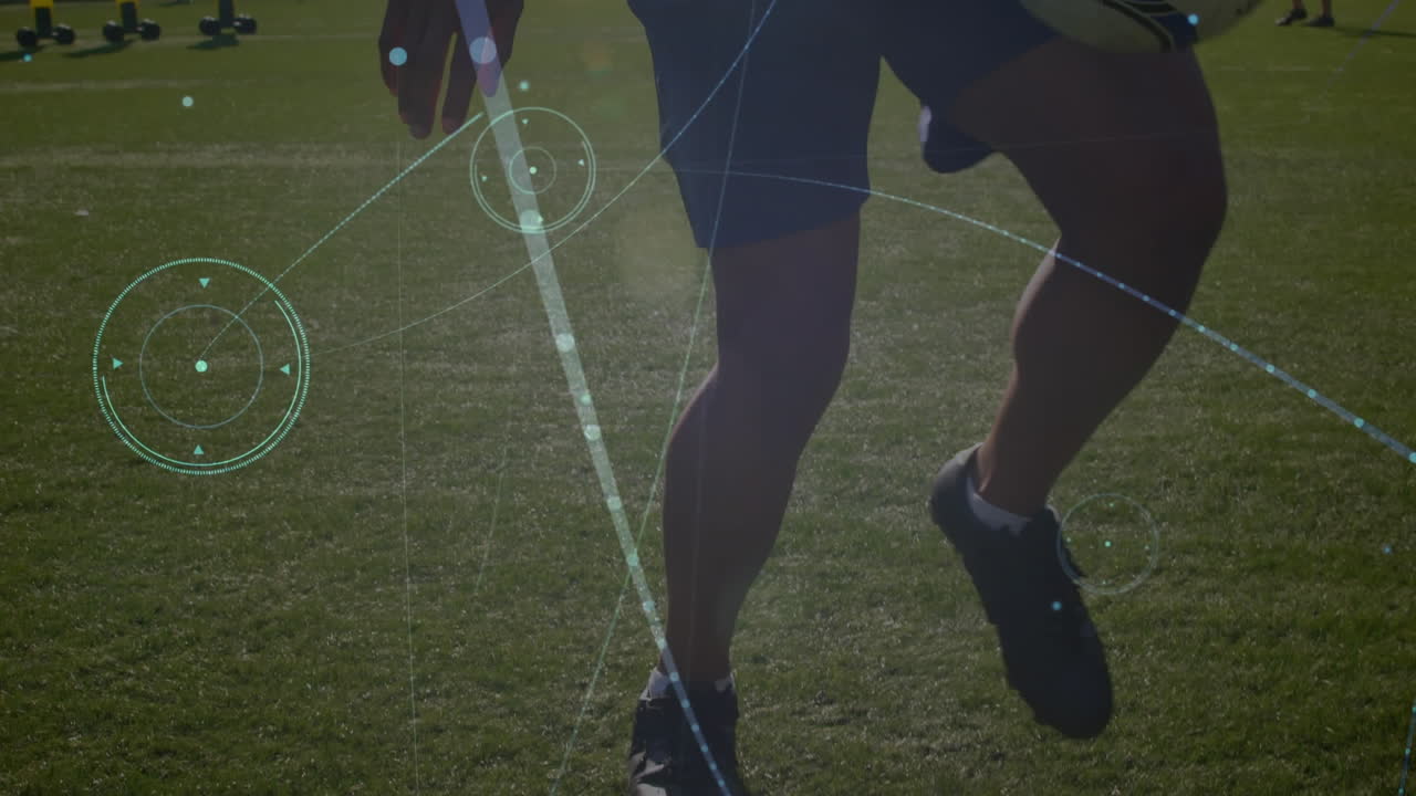 축구 경기장에서 연습하는 축구 선수들에 대한 연결 네트워크의 활성화