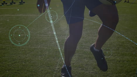 animación de la red de conexiones sobre jugadores de fútbol que practican en el campo de fútbol