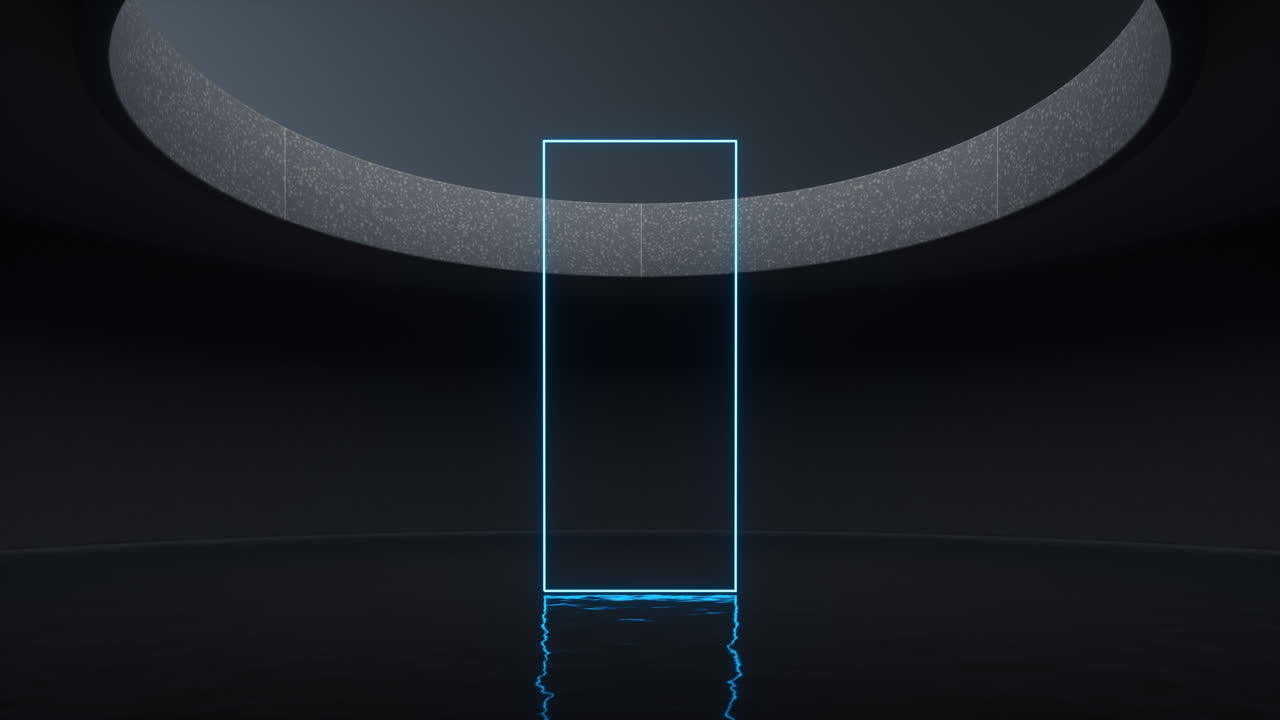 superficie de agua con línea de neón brillante, renderización en 3d.