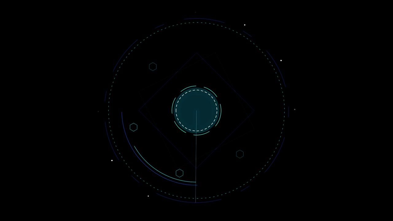Abstract Digital HUD Interface with Rotating Geometric Elements