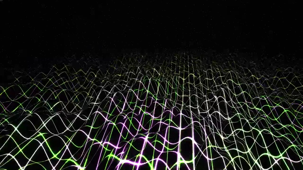 Abstract Glowing Neon Wave Grid Moving on Dark Background